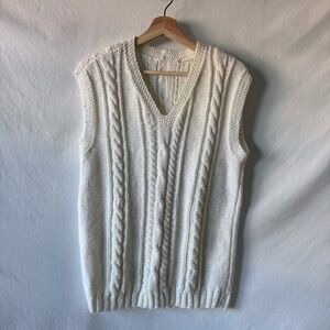 Cream Cable Knit Sweater Vest | Vintage Aran Style | M/L